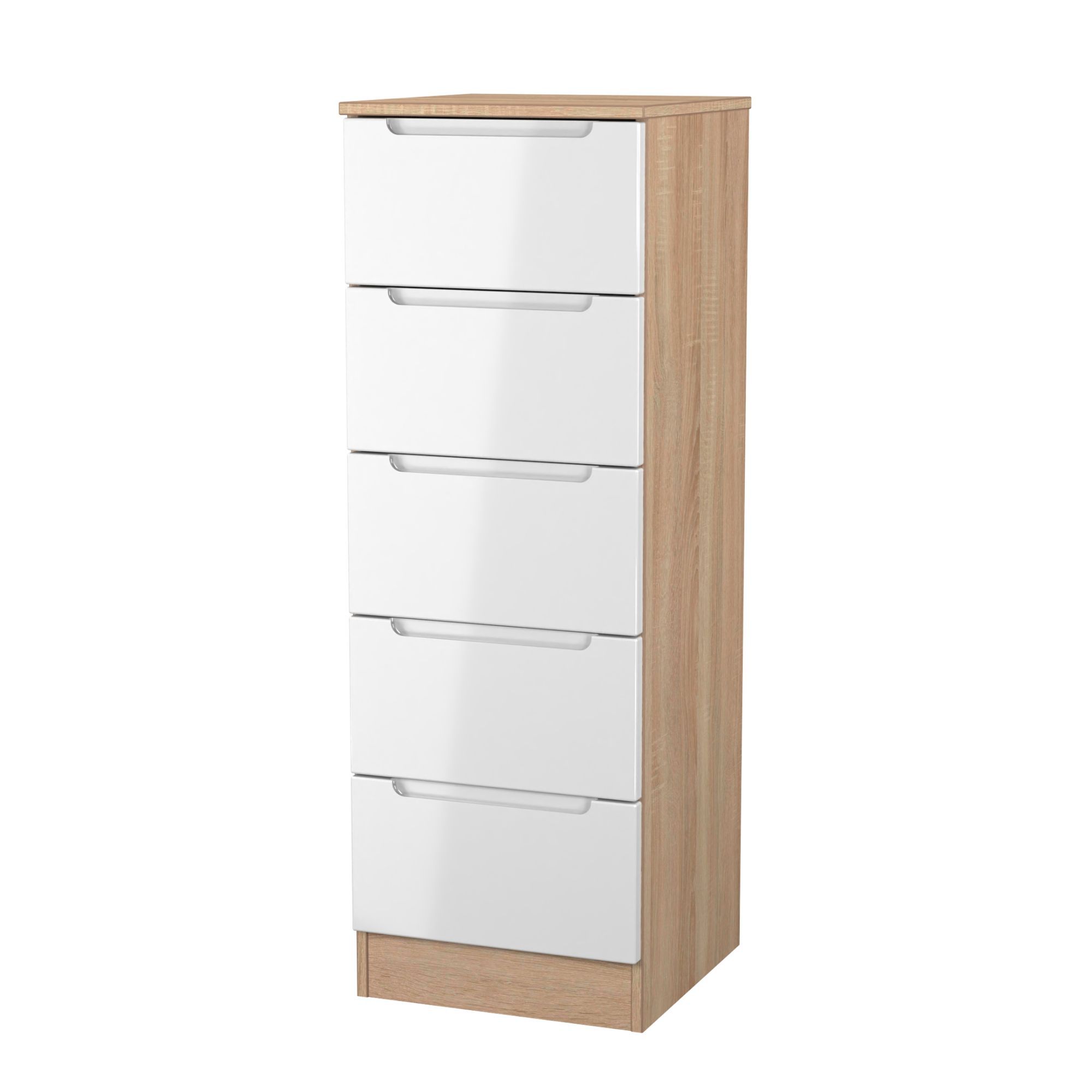 Milan Ready assembled White & oak 5 Drawer Bedside chest (H)1067mm (W)370mm (D)390mm