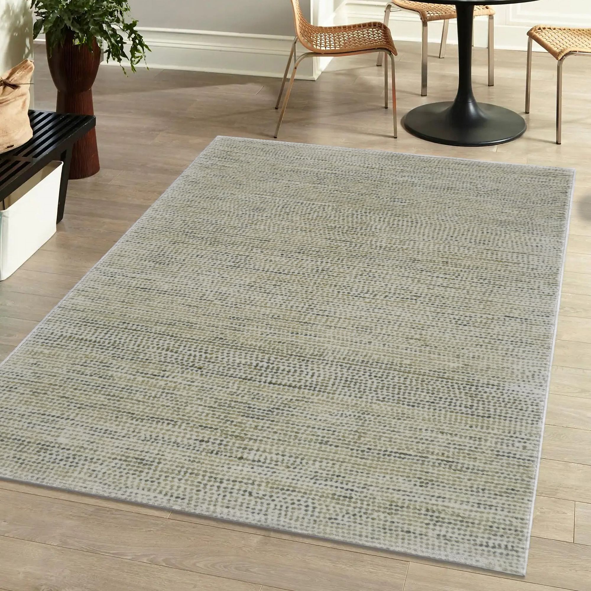 Milano Green Striped Medium Rug, (L)170cm x (W)120cm