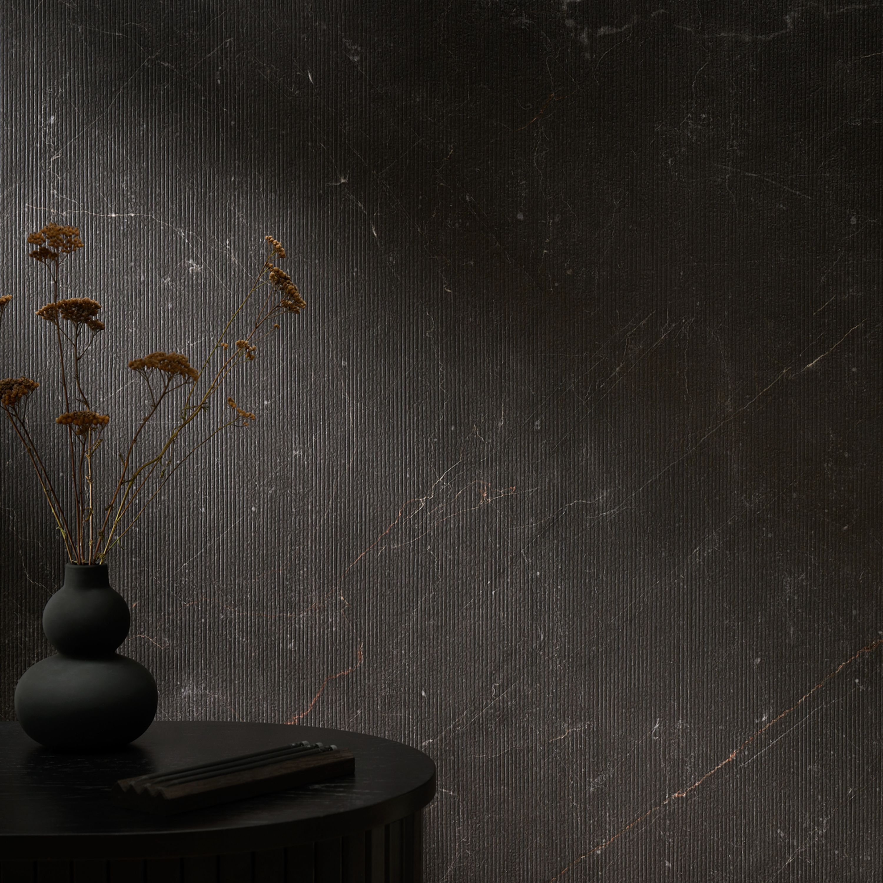 Mineral Black Matt Monreale Striped Concrete effect Embossed Stone plastic composite (SPC) Indoor Wall tile, Pack of 4, (L)1200mm (W)600mm