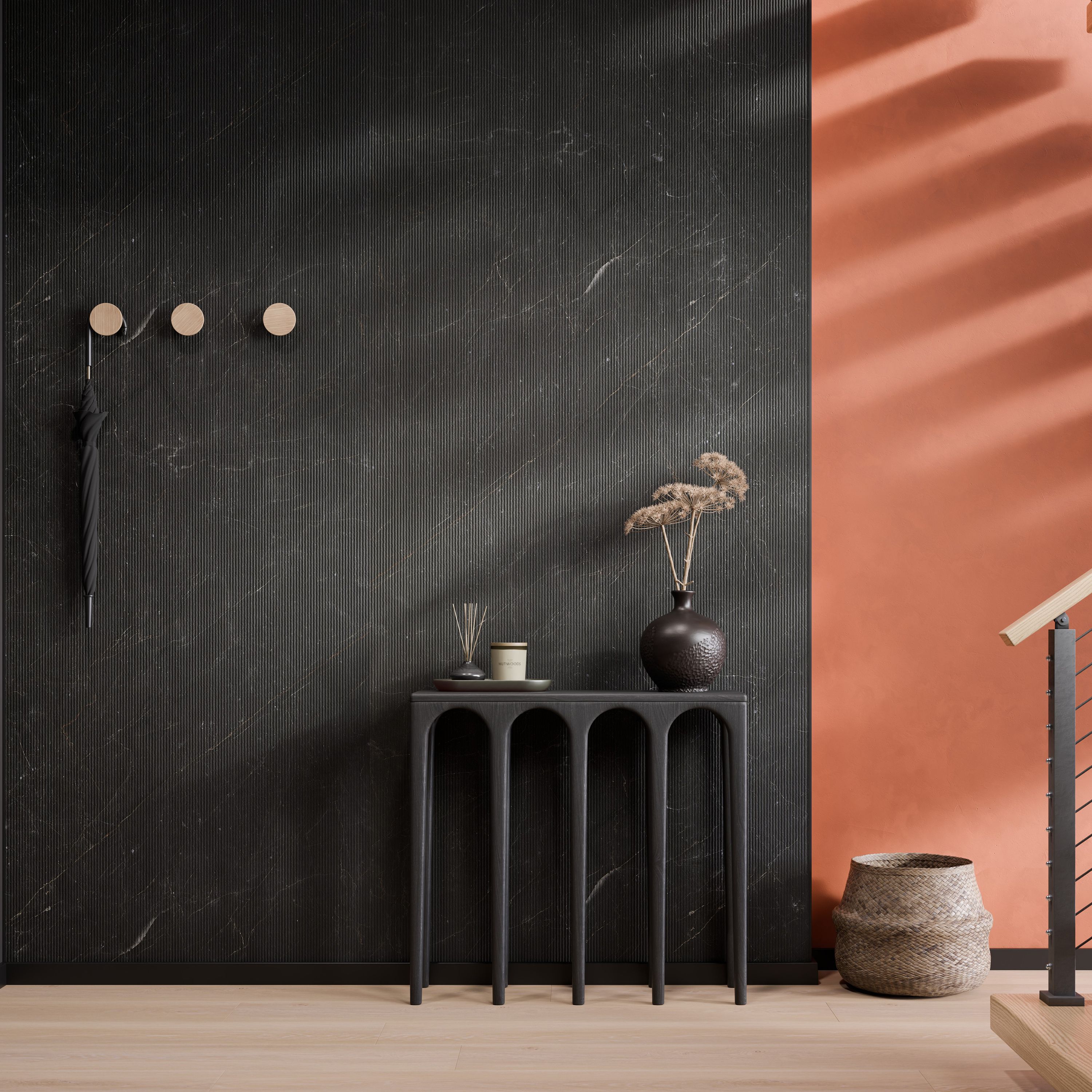 Mineral Black Matt Monreale Striped Concrete effect Embossed Stone plastic composite (SPC) Indoor Wall tile, Pack of 4, (L)1200mm (W)600mm