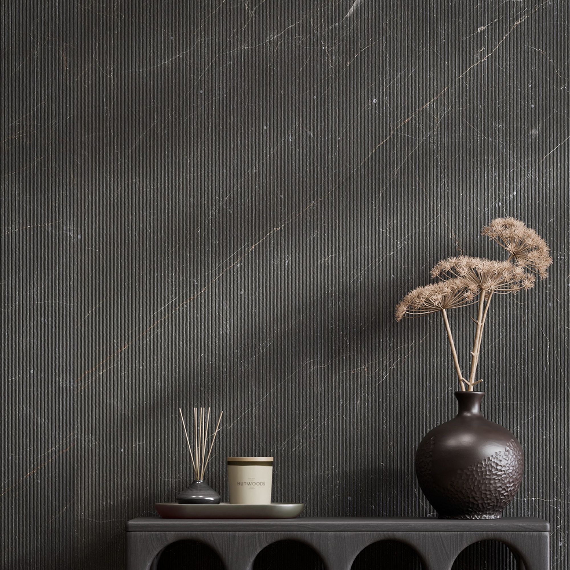 Mineral Black Matt Monreale Striped Concrete effect Embossed Stone plastic composite (SPC) Indoor Wall tile, Pack of 4, (L)1200mm (W)600mm