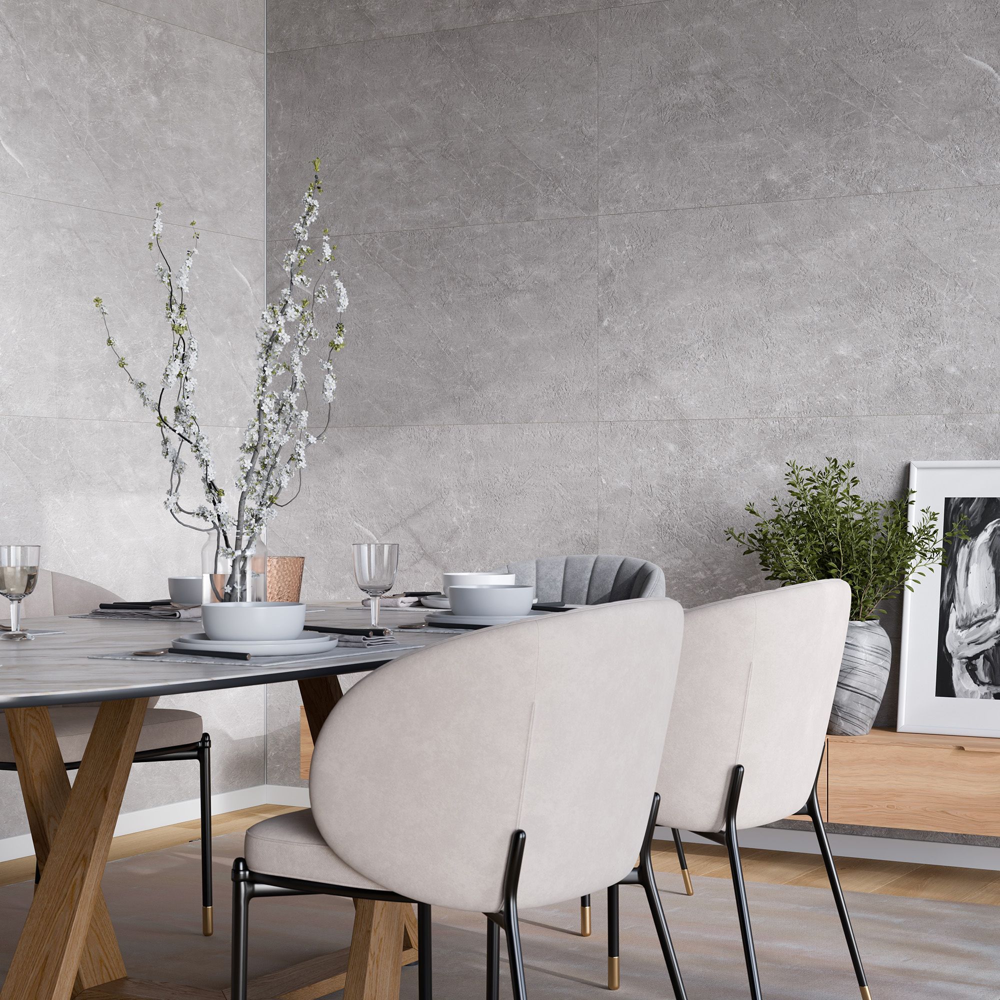 Mineral White Matt Massi Concrete effect Embossed Stone plastic composite (SPC) Indoor Wall tile, Pack of 4, (L)1200mm (W)600mm
