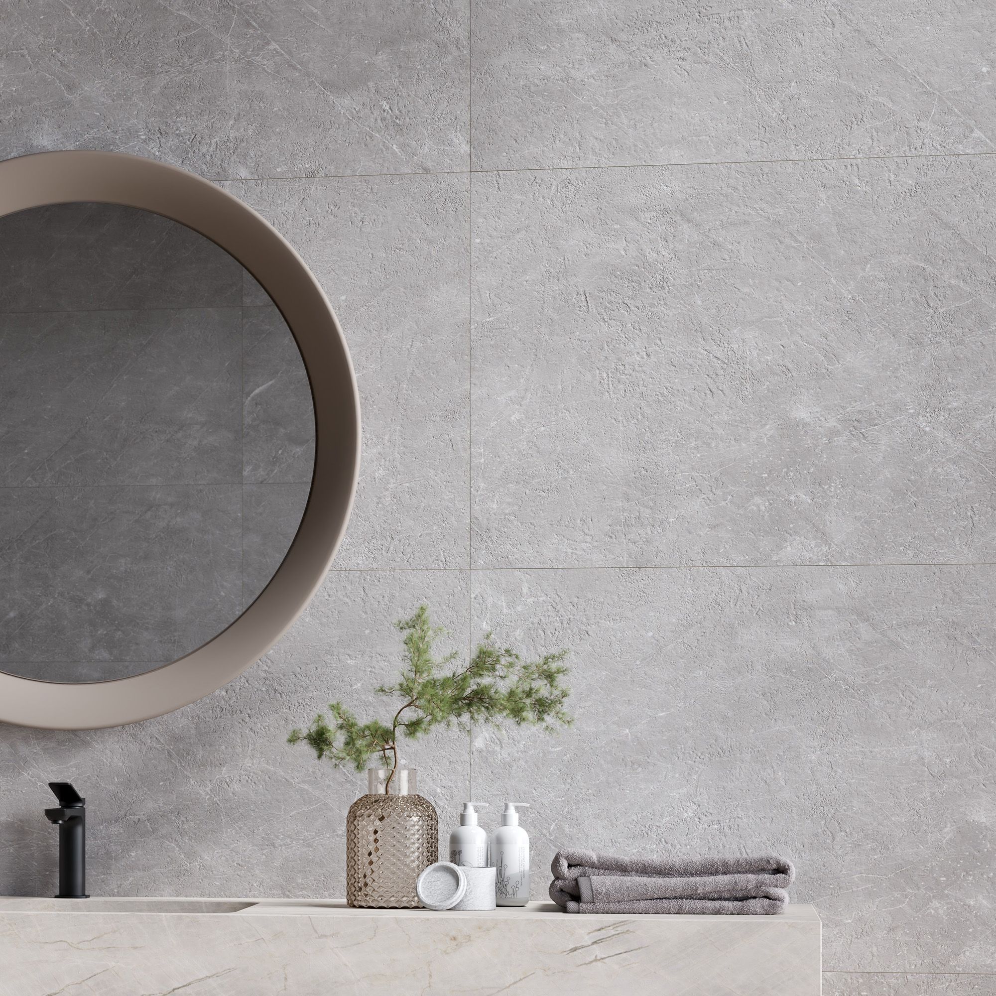 Mineral White Matt Massi Concrete effect Embossed Stone plastic composite (SPC) Indoor Wall tile, Pack of 4, (L)1200mm (W)600mm