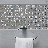 Mini Grey Glass & stone Mosaic tile, (L)300mm (W)300mm