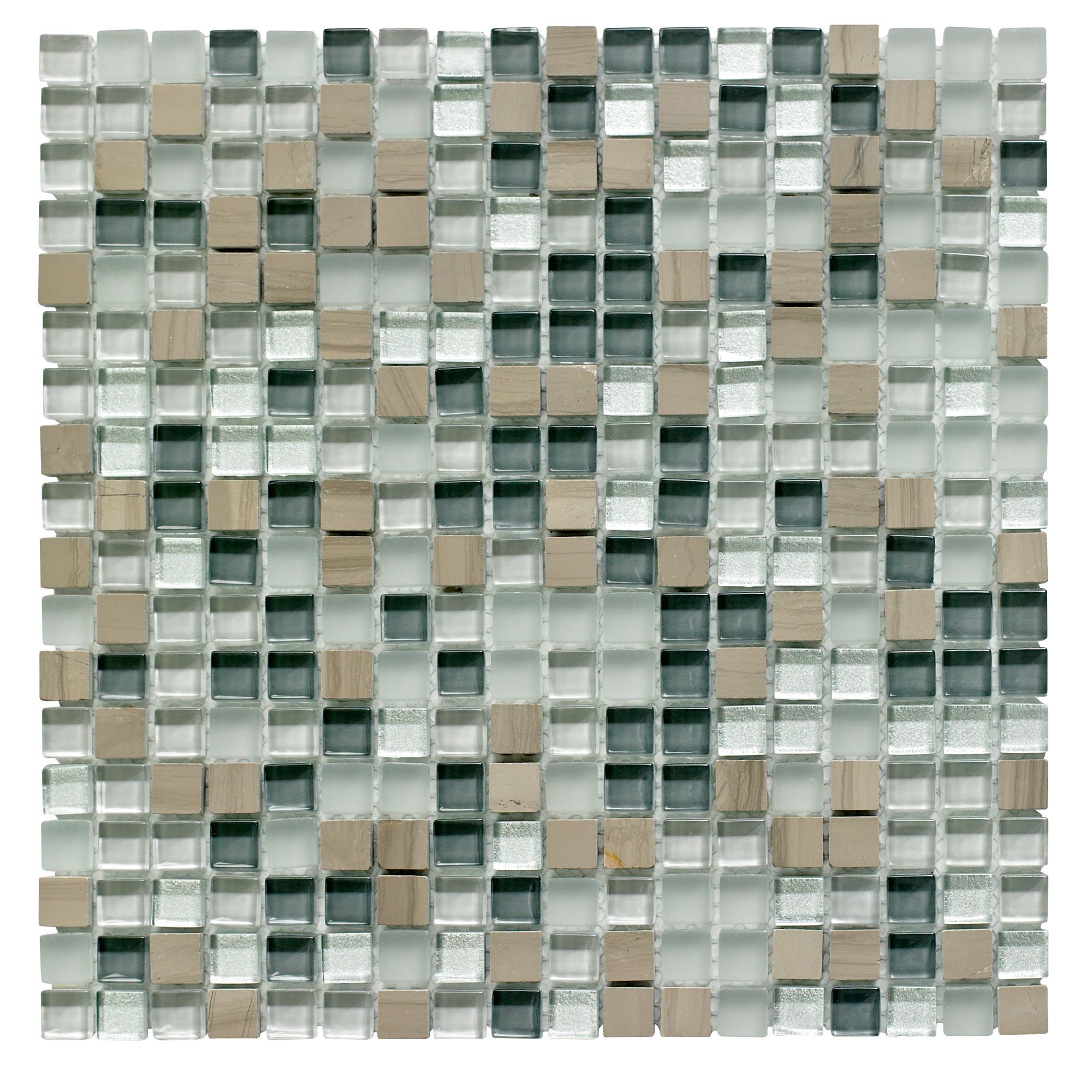 Mini stone/glass Grey Glass & stone Mosaic tile, (L)300mm (W)300mm