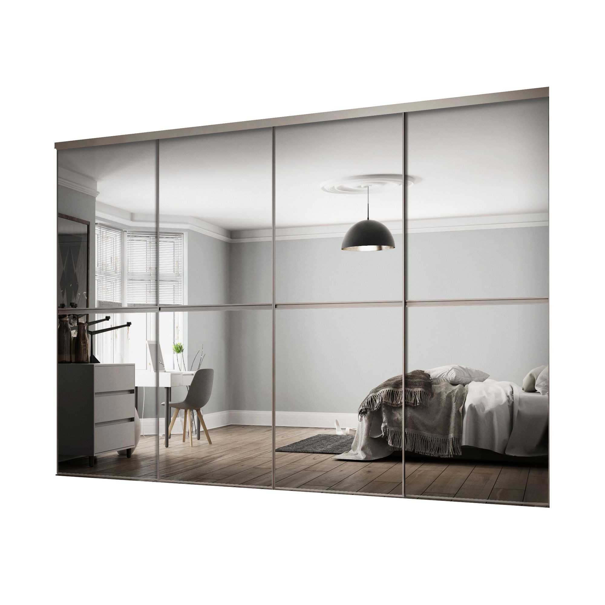 Minimalist Mirrored 4 Door Sliding Wardrobe Door Kit (H)2260mm (W ...