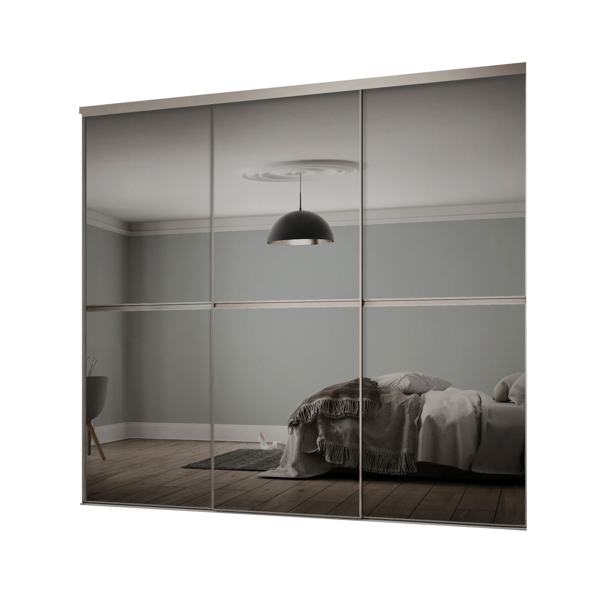 Minimalist Mirrored Grey 3 door Sliding Wardrobe Door kit (H)2260mm (W