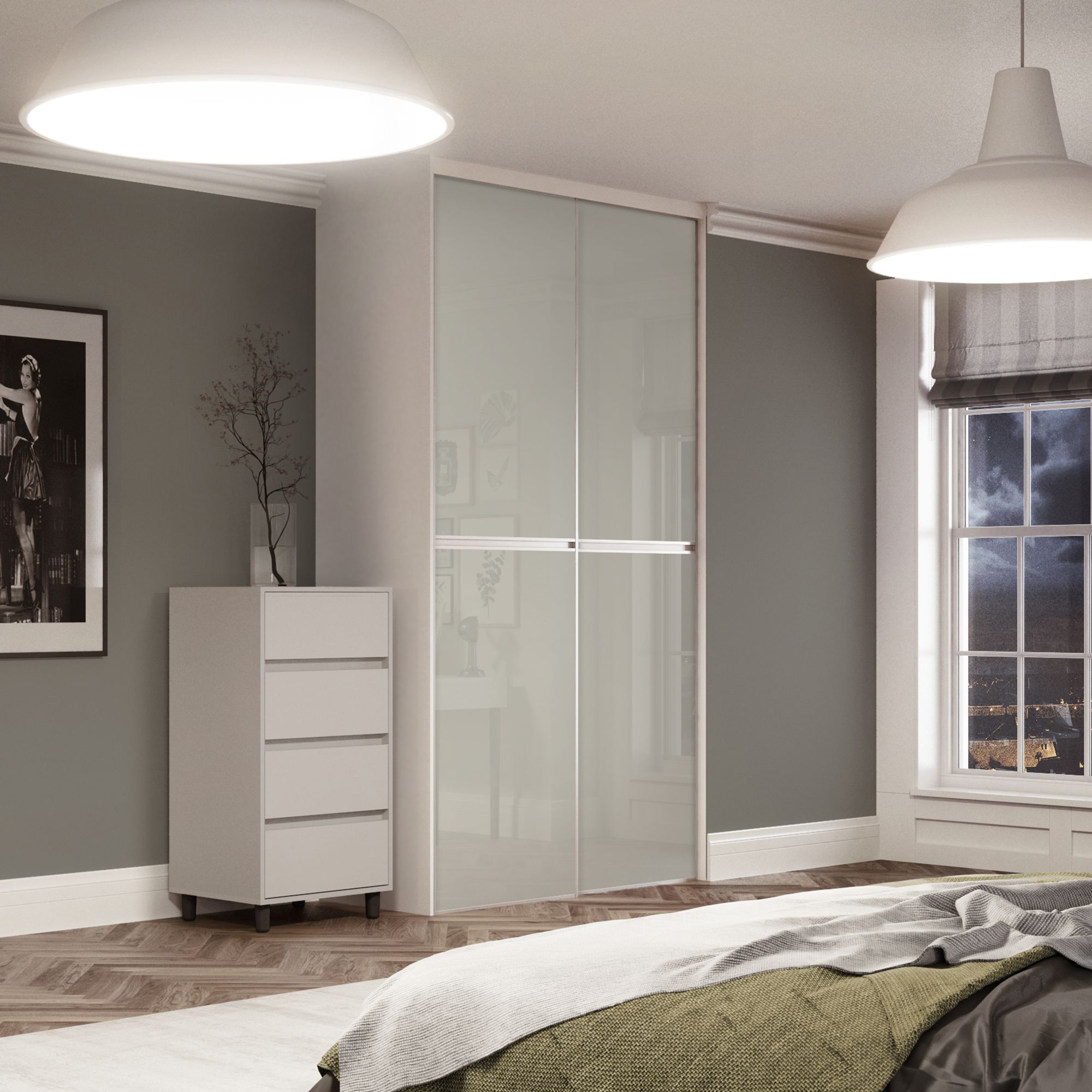 Minimalist Panelled Arctic white 2 door Sliding Wardrobe Door kit H 2260mm W 1504mm