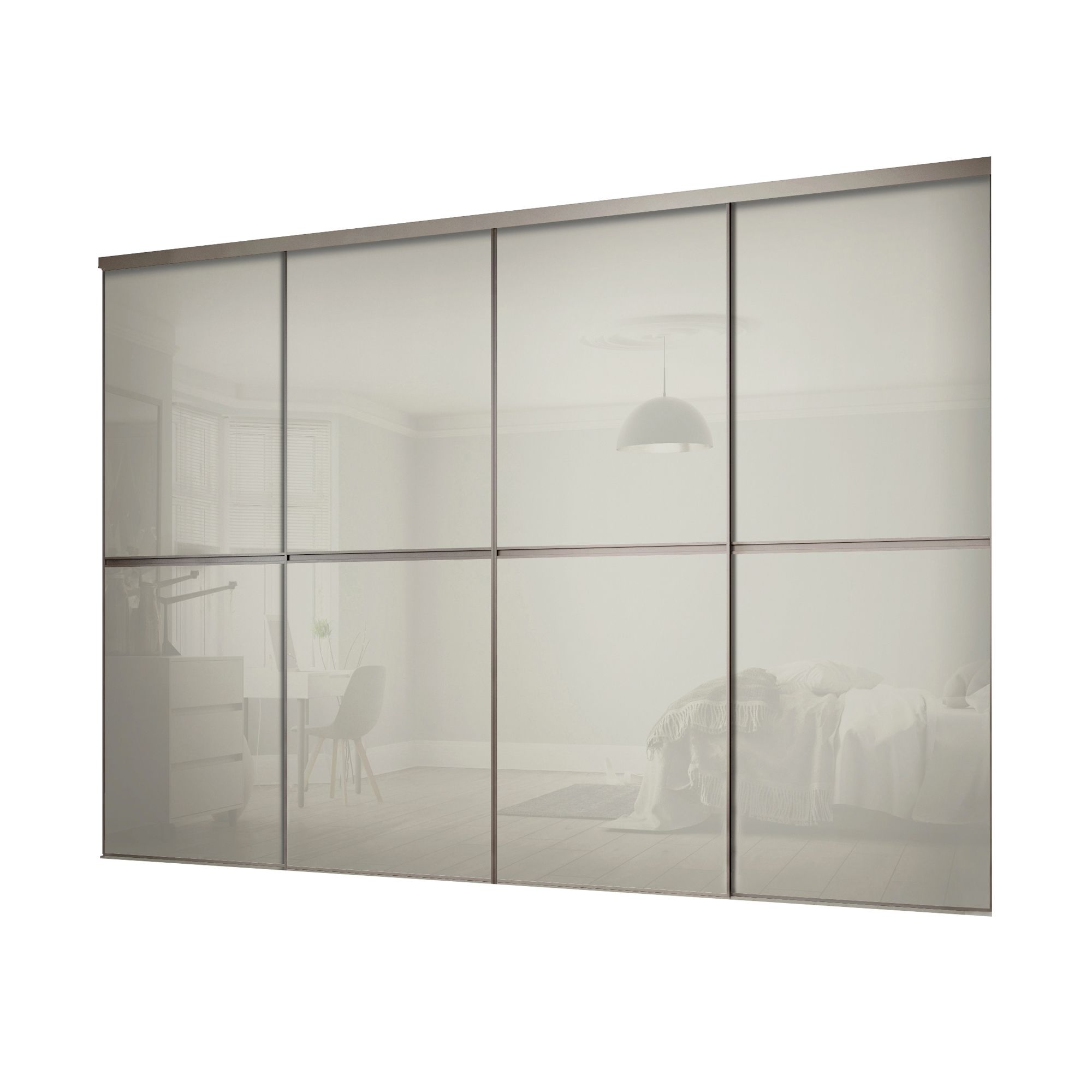 Minimalist Panelled Arctic white 4 door Sliding Wardrobe Door kit (H)2260mm (W)2400mm