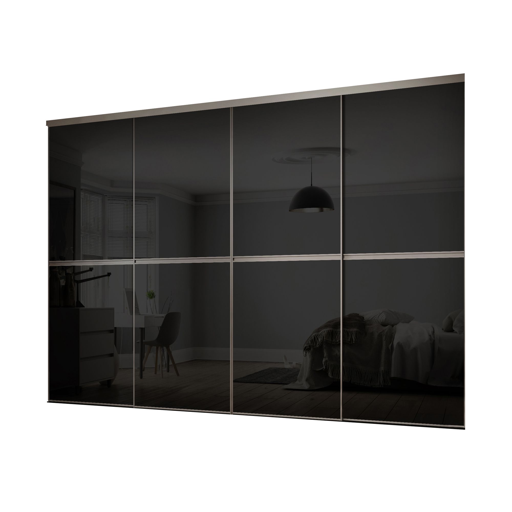 Minimalist Panelled Black 4 door Sliding Wardrobe Door kit (H)2260mm (W)2400mm