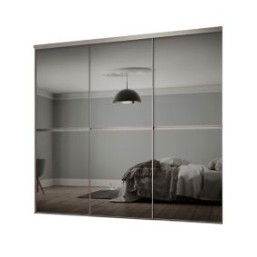 Minimalist Panelled Mirrored Grey 3 door Sliding Wardrobe Door kit (H)2260mm (W)2702mm