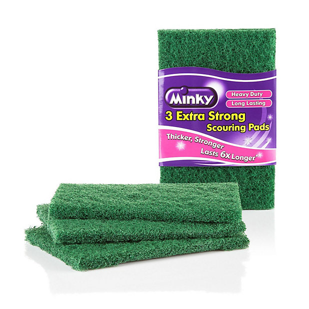 Minky Cleaning Extra Strong Green Flat Scouring Pads 3 Pk 