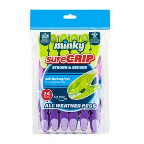 Minky Sure Grip Green, purple, blue & pink Plastic Clothes pegs, Pack of 24