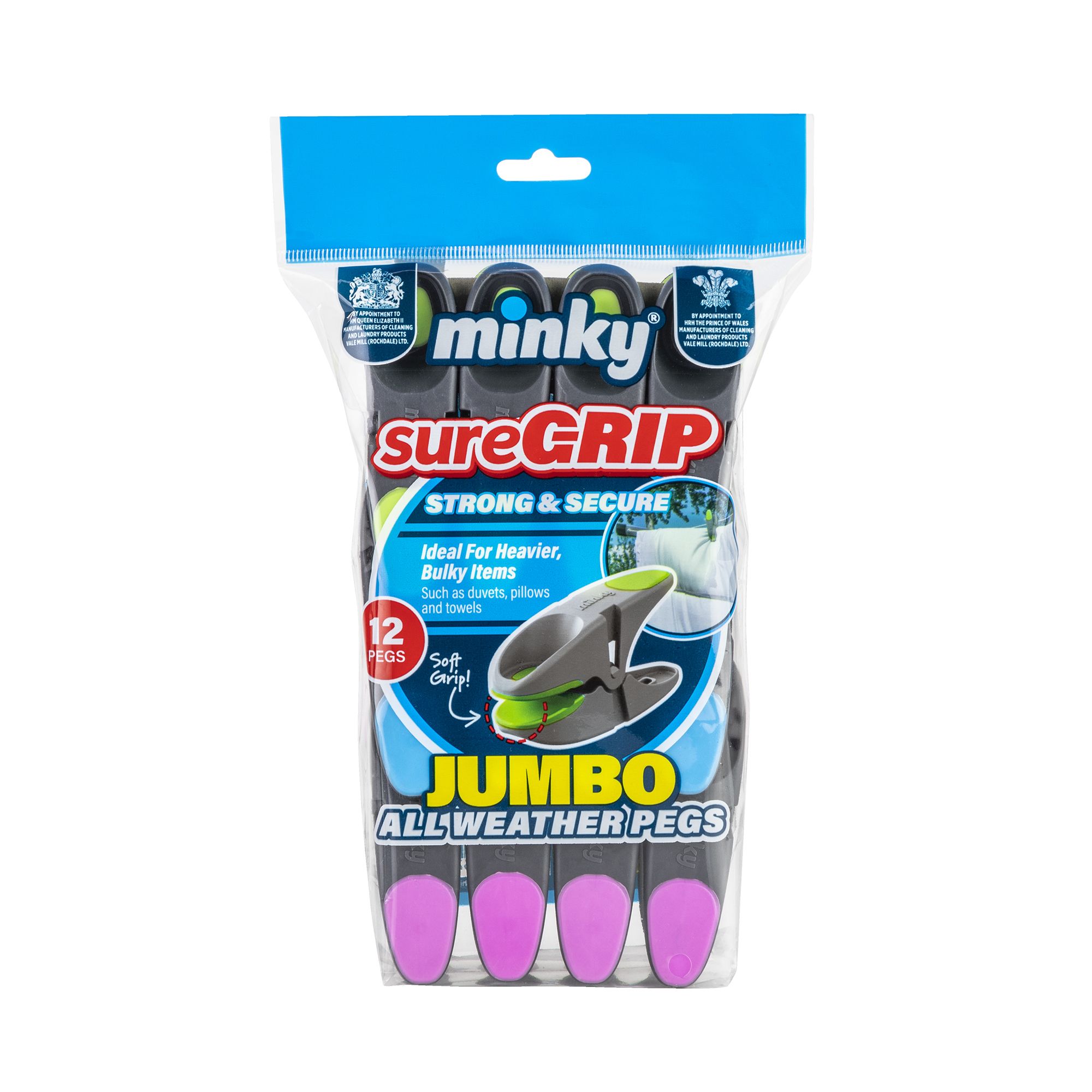 Minky Sure Grip Grey Plastic Clothes pegs, Pack of 12