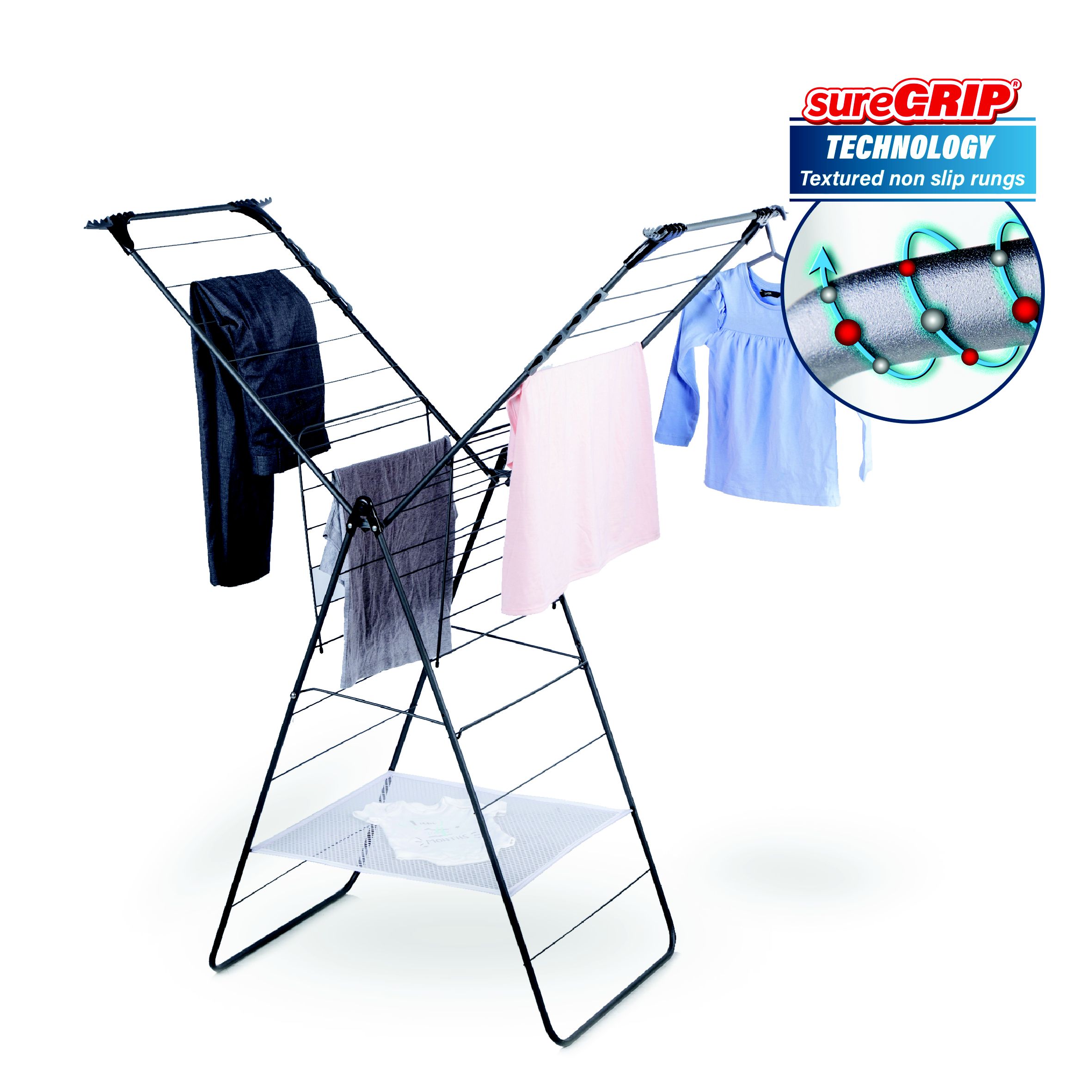 Minky SureGRIP Grey 1 tier Foldable Laundry Airer, 24m