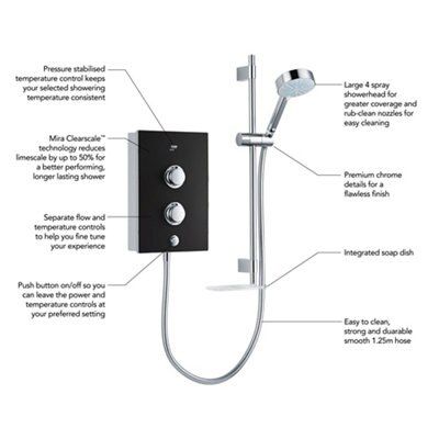 Mira Decor Black onyx Manual Electric Shower, 8.5kW