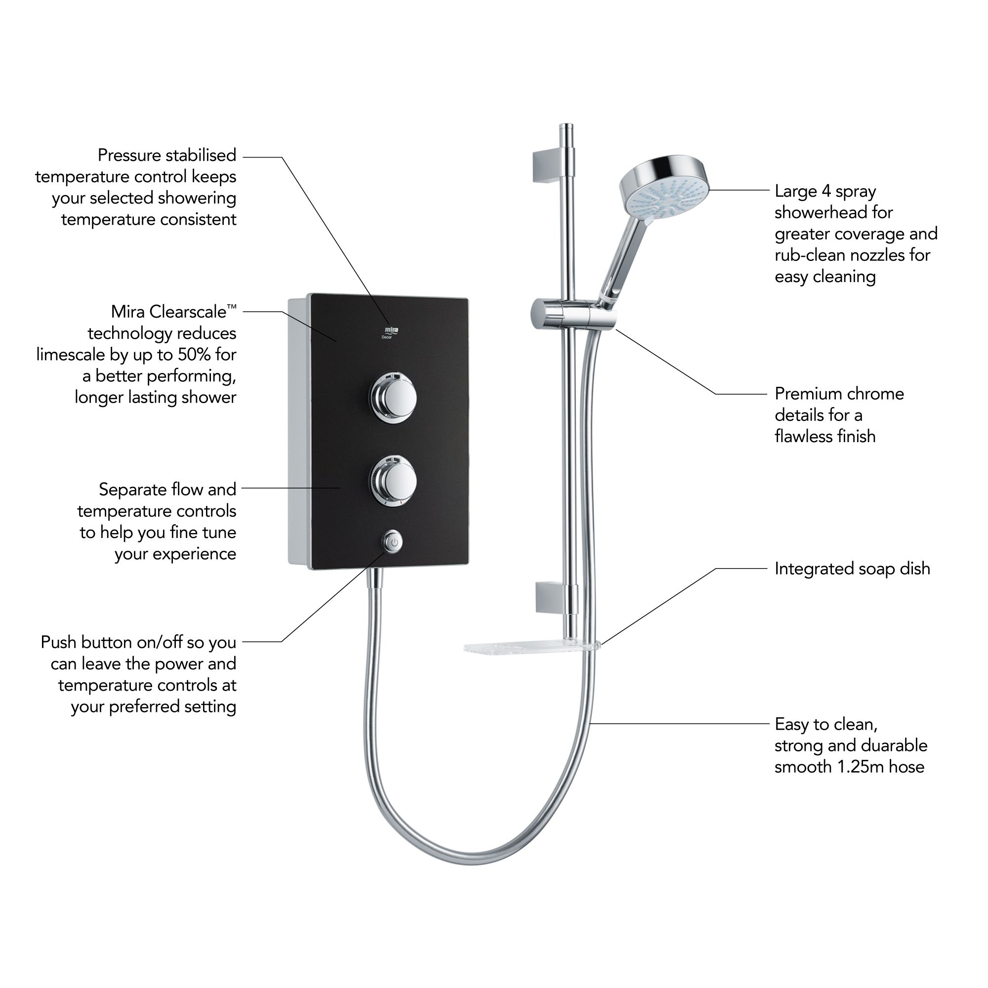 Mira Decor Black onyx Manual Electric Shower, 9.5kW