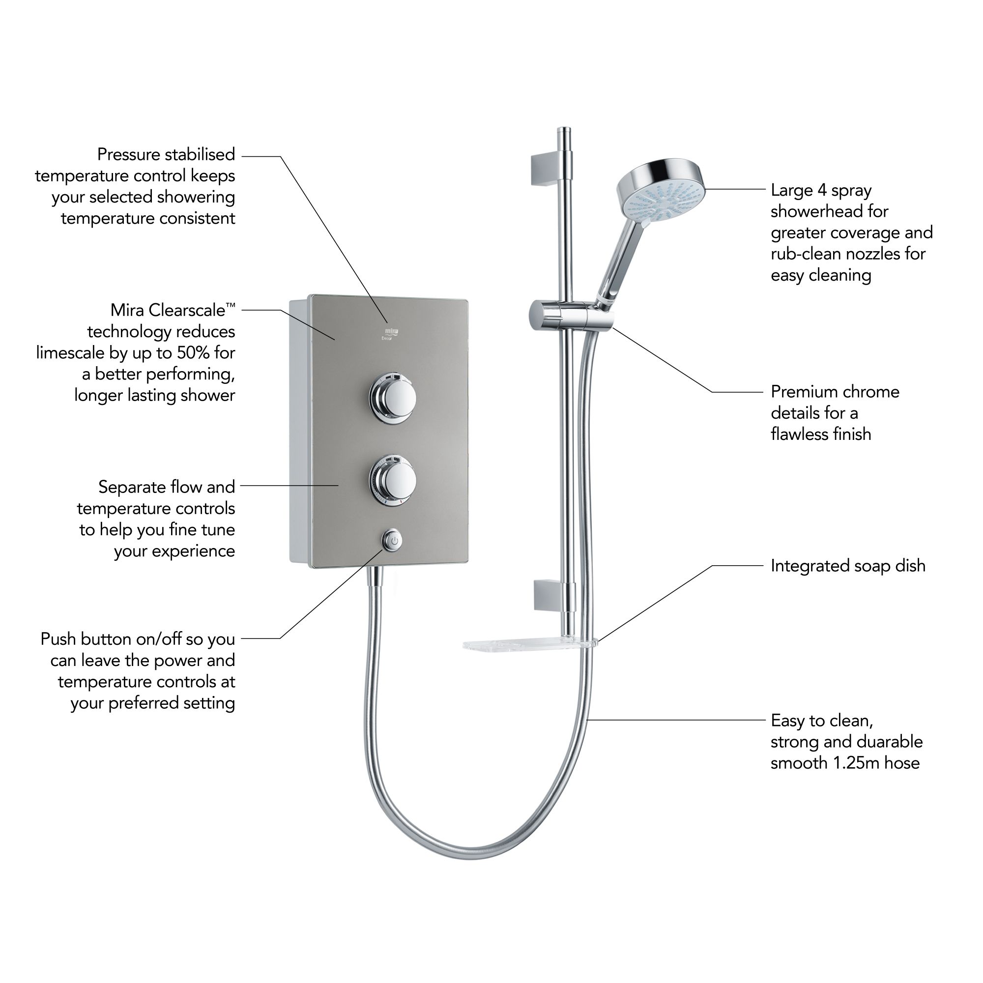 Mira Decor Silver effect Manual Electric Shower, 8.5kW