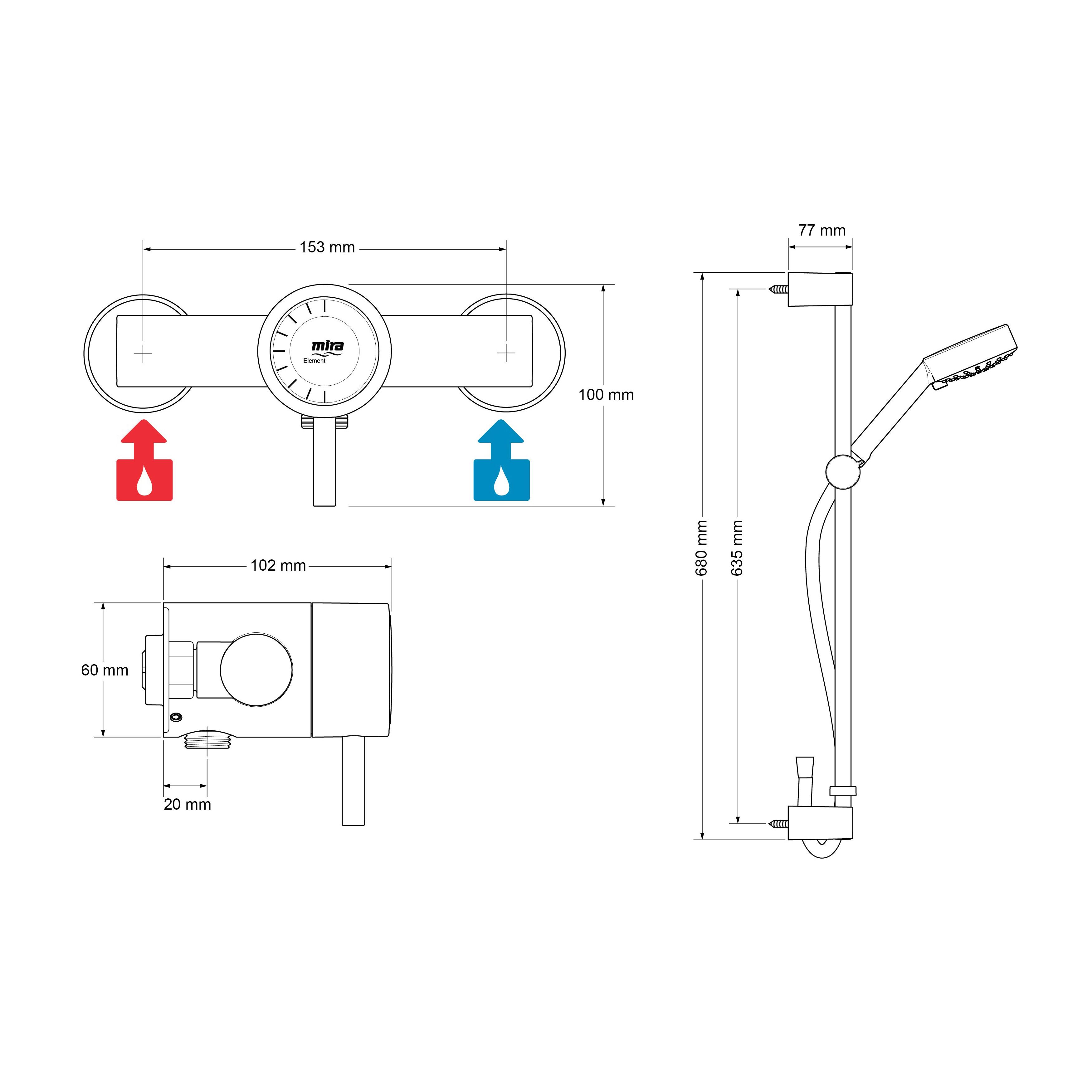 Mira Element EV Chrome effect Wall-mounted Thermostatic Mixer Shower