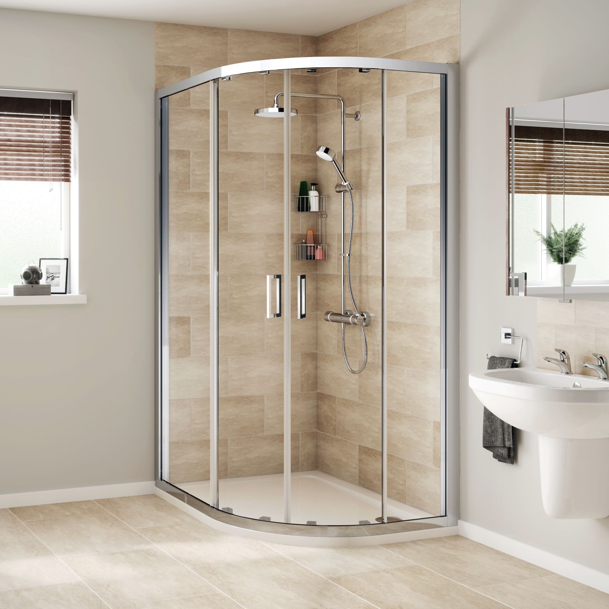 Mira Flight Low Gloss White Quadrant Universal Shower tray (L)900mm (W)900mm (H) 40mm