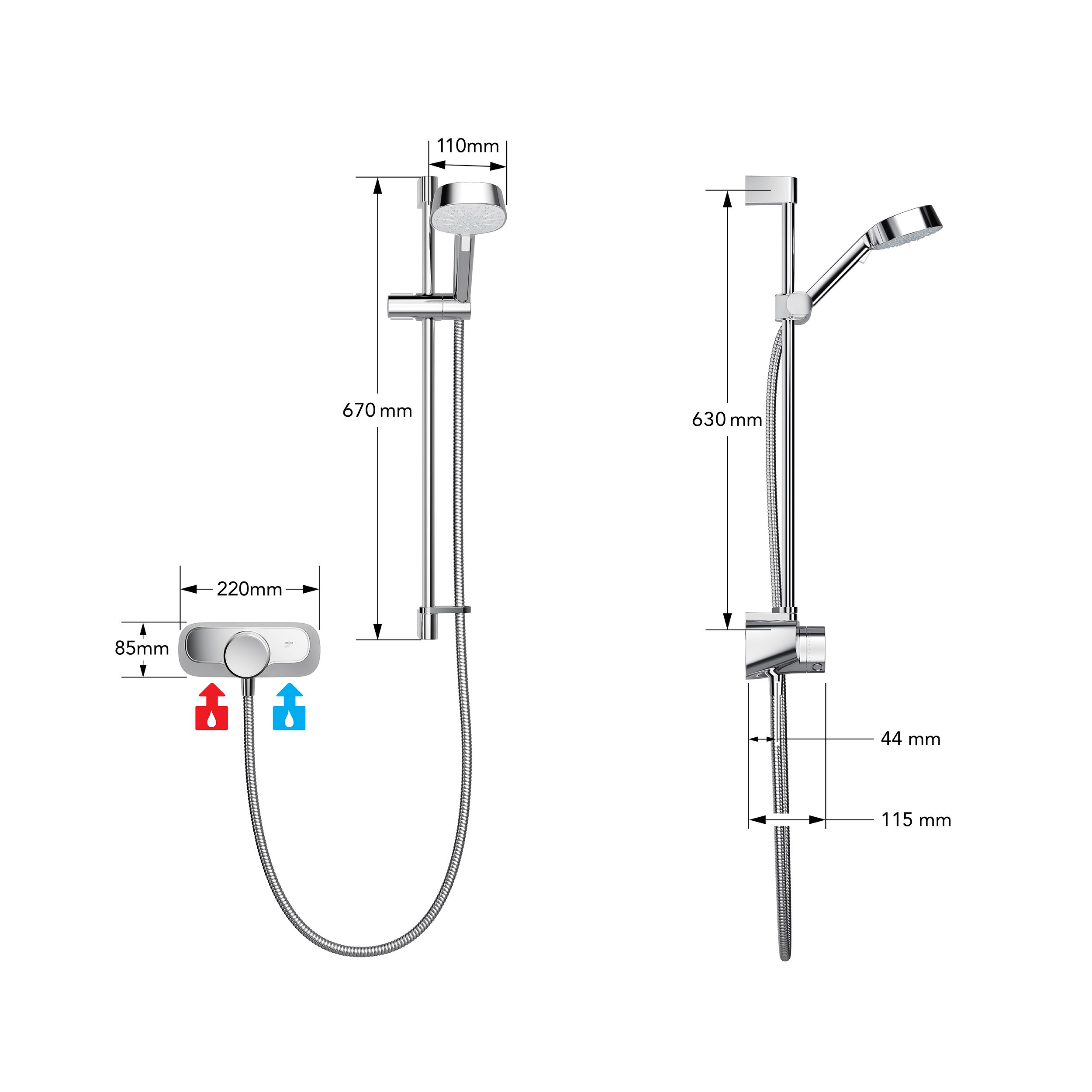 Mira Form Chrome effect Rear fed Thermostatic Mixer Shower & 1.25m hose length