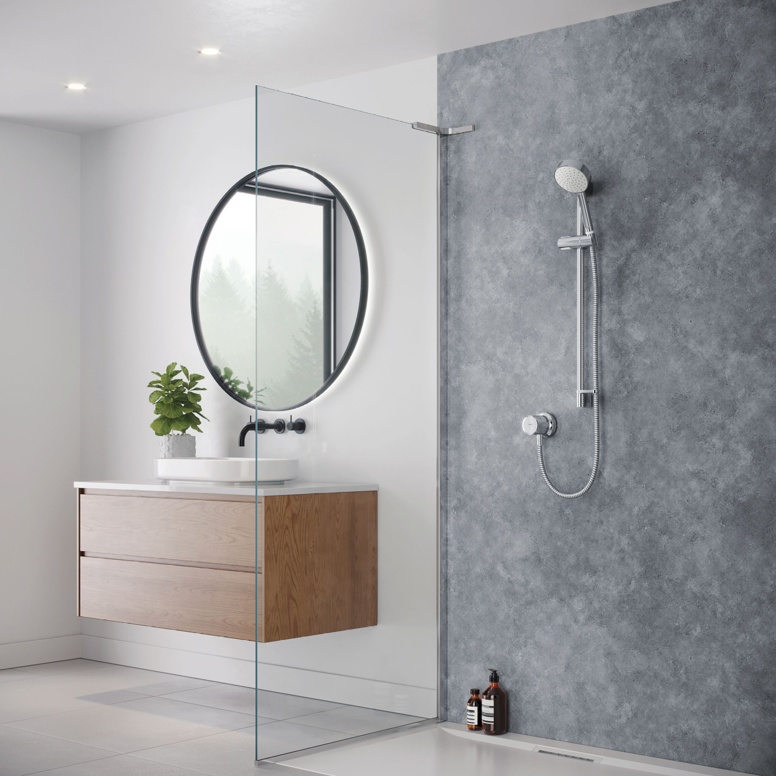 Mira Minimal Single-spray pattern Rear fed Chrome effect Thermostat temperature control Shower kit