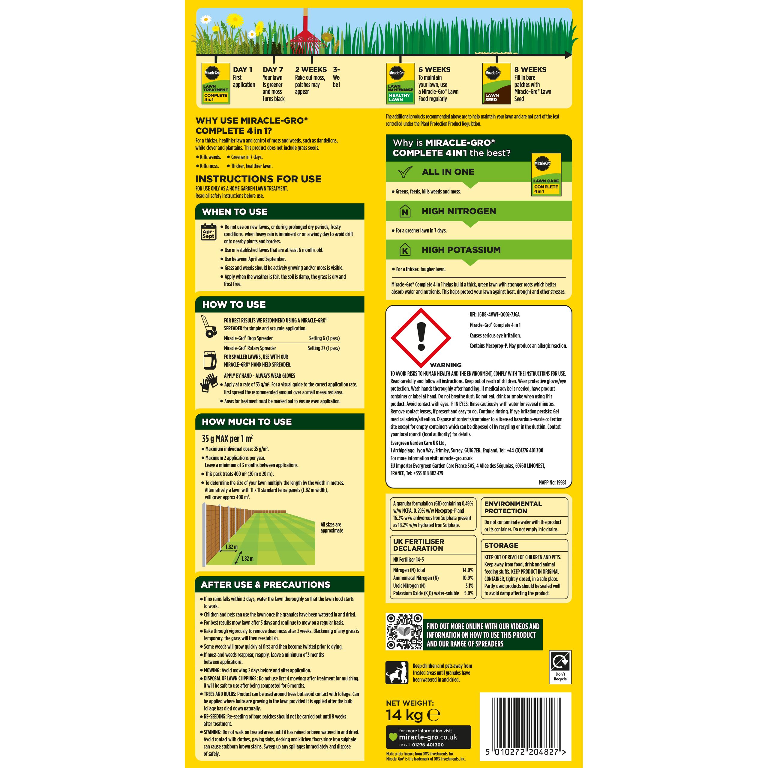 Miracle-Gro Complete 4in1 Lawn treatment Granules 400m² 14kg