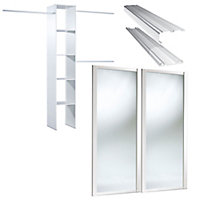 Mirrored White 2 door Sliding Wardrobe Door kit with internal storage (H)2220mm (W)1200mm