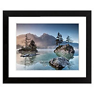 Misty summer Blue & pink Framed print (H)440mm (W)540mm