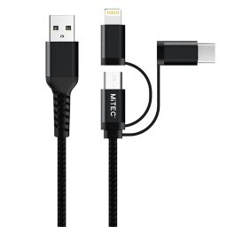 MiTEC USB A - Lightning, micro-USB & USB C Charging cable, 1m, Black