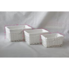 Mixxit Patterned White 22L Willow Storage basket (H)200mm (W)300mm, Set of 3
