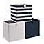 Mixxit Striped Navy Cardboard & polyester (PES) Foldable Storage basket (H)310mm (W)310mm