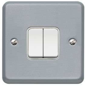 MK 10A Grey Double 2 way Metal-clad switch with White inserts