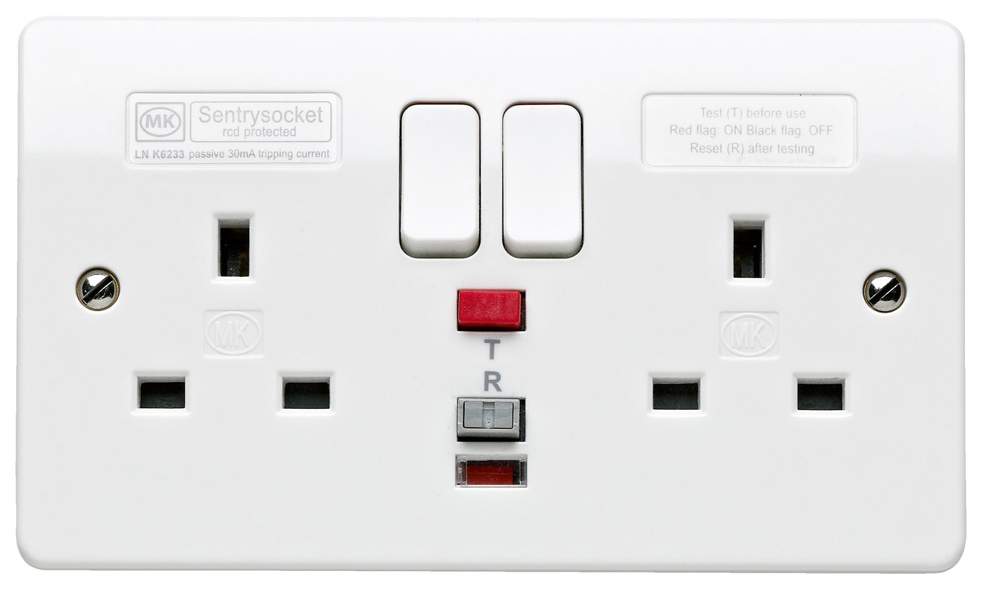 MK 13A 2 gang White Switched RCD socket