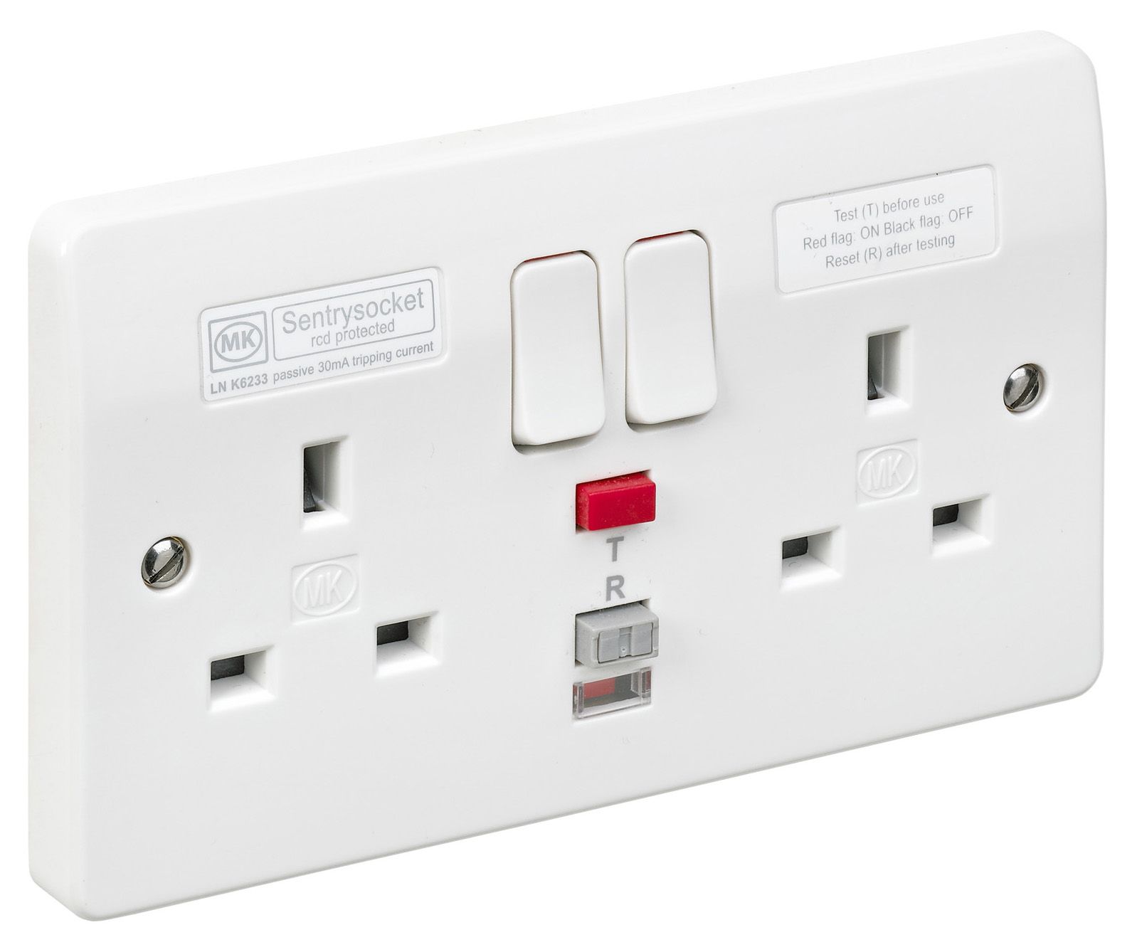MK 13A 2 gang White Switched RCD socket