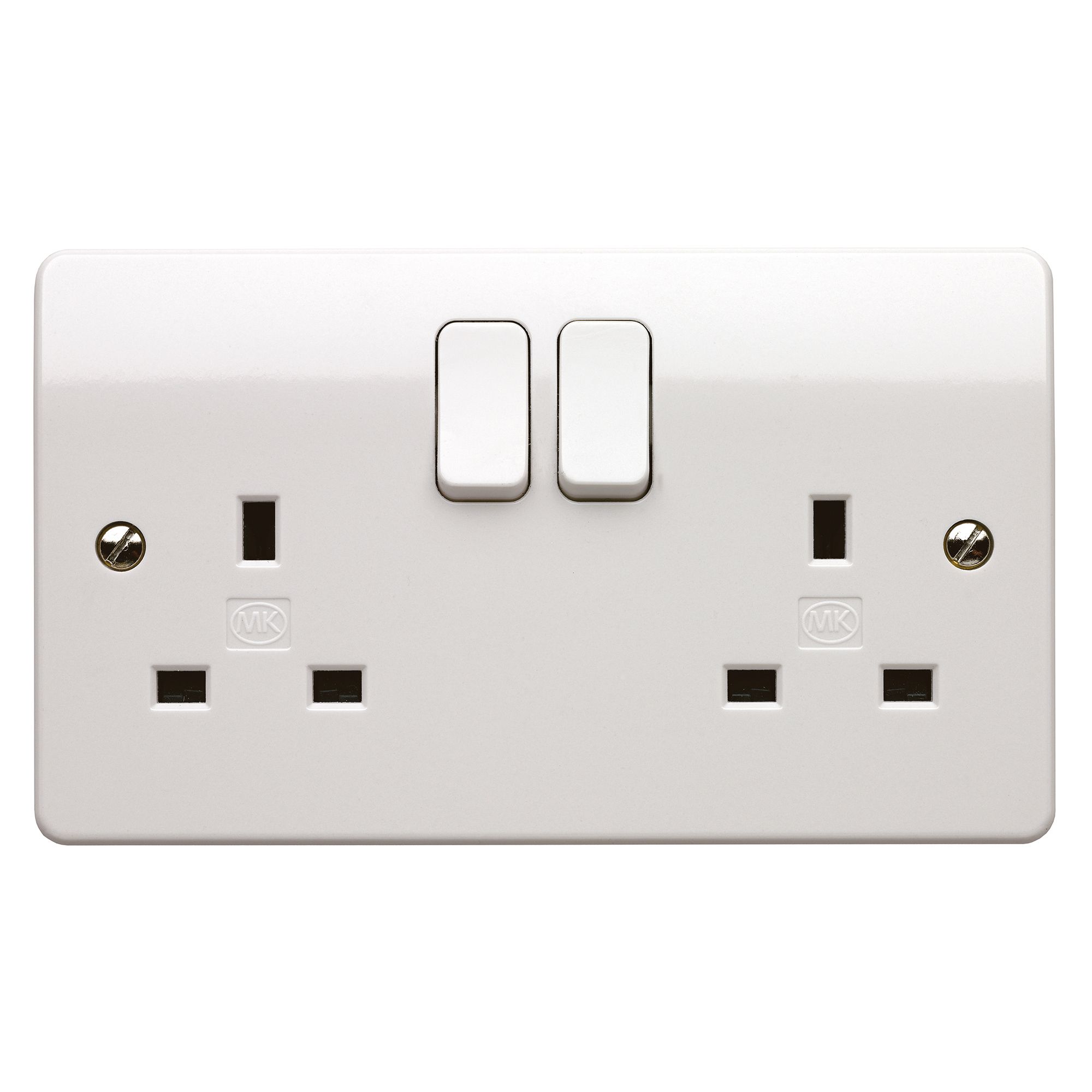 MK Double 13A 240V Gloss White Inboard Socket with 2 poles