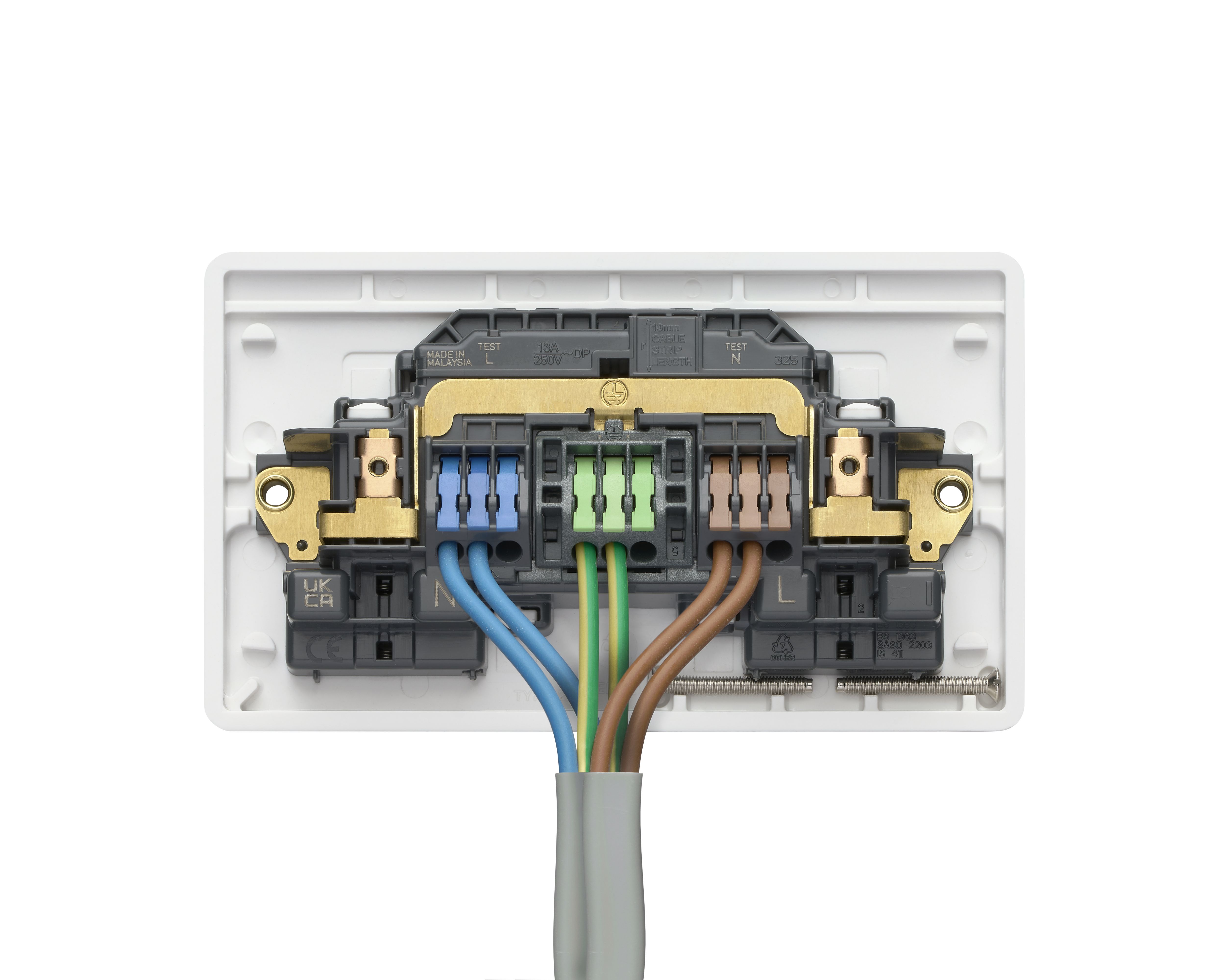 MK White Double 13A Switched Rapid fix socket