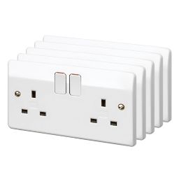 MK White Double 13A Switched Socket, Pack of 5