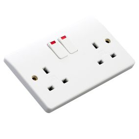 MK White Double 13A Switched Socket with neon