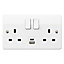MK White Double 13A Switched Socket with USB x2