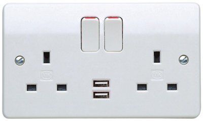 MK White Double USB socket, 2 x
