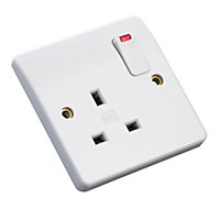MK White Single 13A Switched Socket with neon