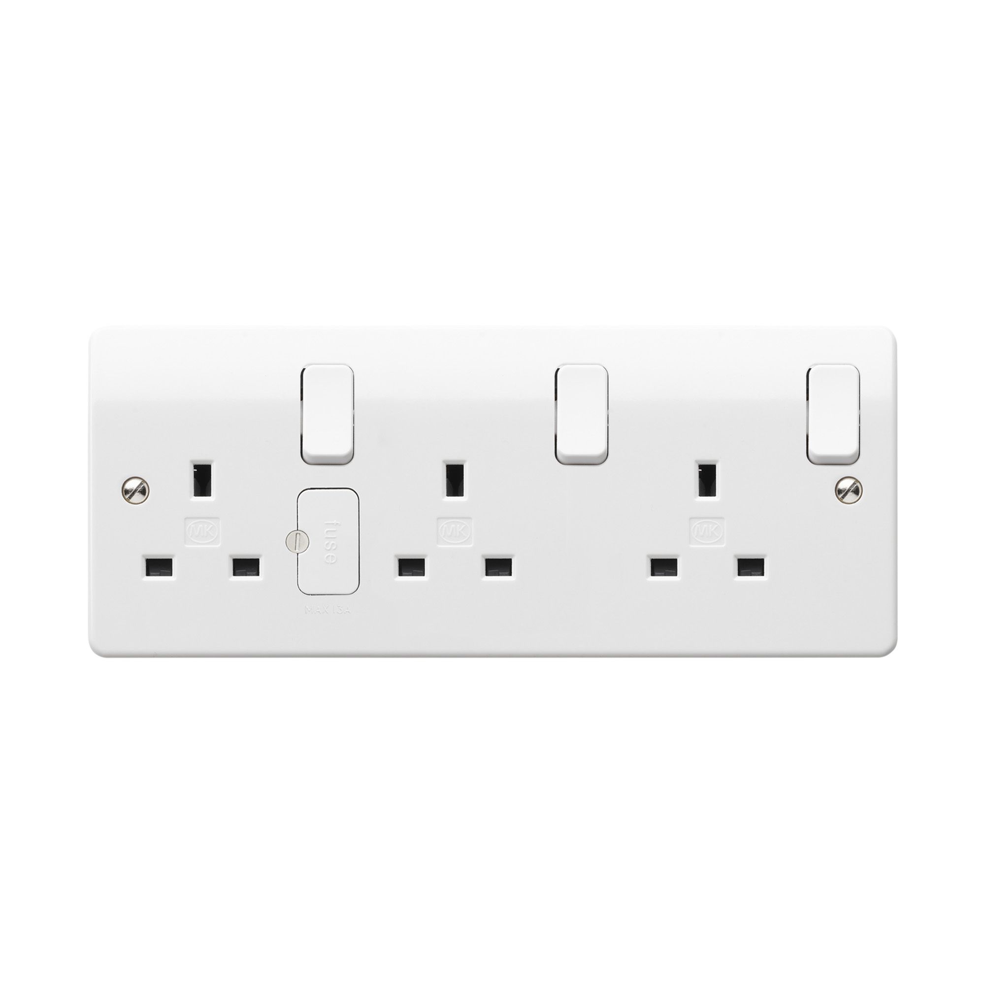 MK White Triple 13A Switched Socket