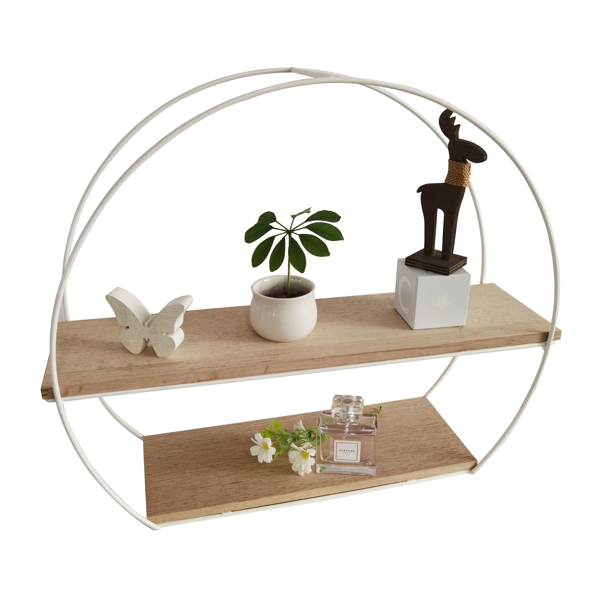 Modular Matt white natural oak effect Circular Shelf (L)520mm (D)150mm