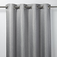 Moggo Grey Herringbone Blackout Eyelet Curtain (W)117cm (L)137cm, Single