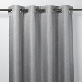 Moggo Grey Herringbone Blackout Eyelet Curtain (W)140cm (L)260cm, Single
