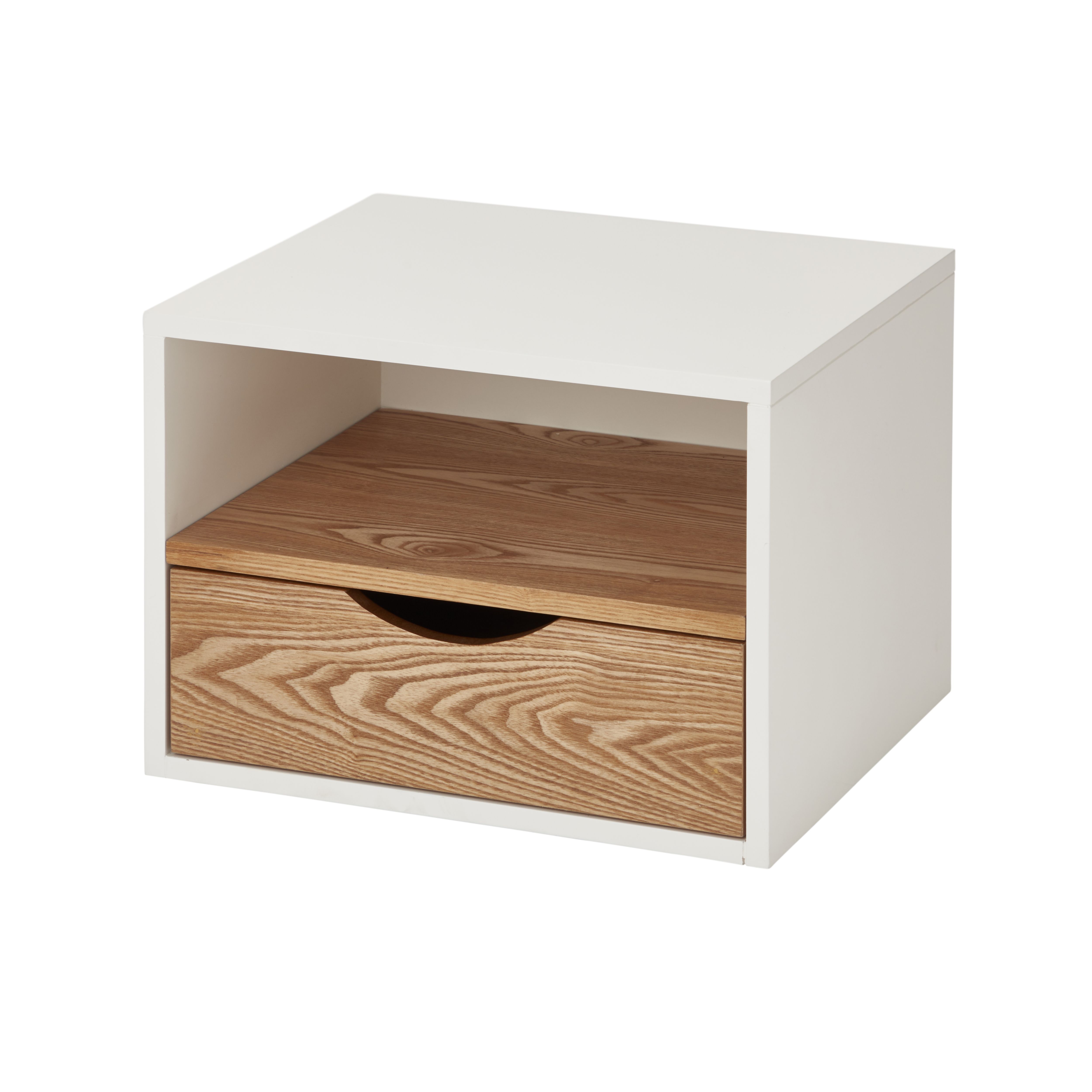 Monda Matt ash veneer MDF 1 Drawer Bedside table (H)250mm (W)300mm (D)350mm