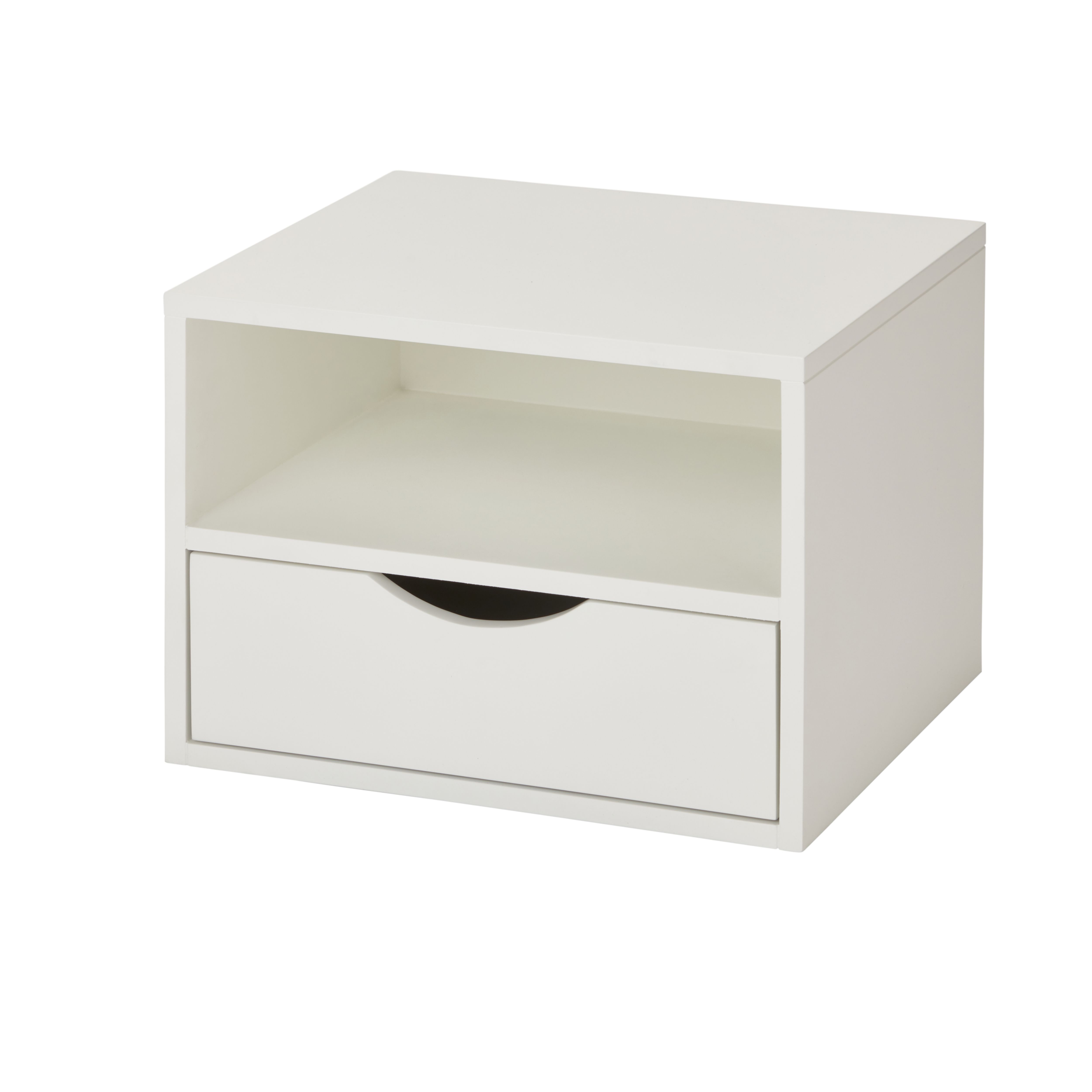 Monda Matt white MDF 1 Drawer Bedside table (H)250mm (W)300mm (D)350mm