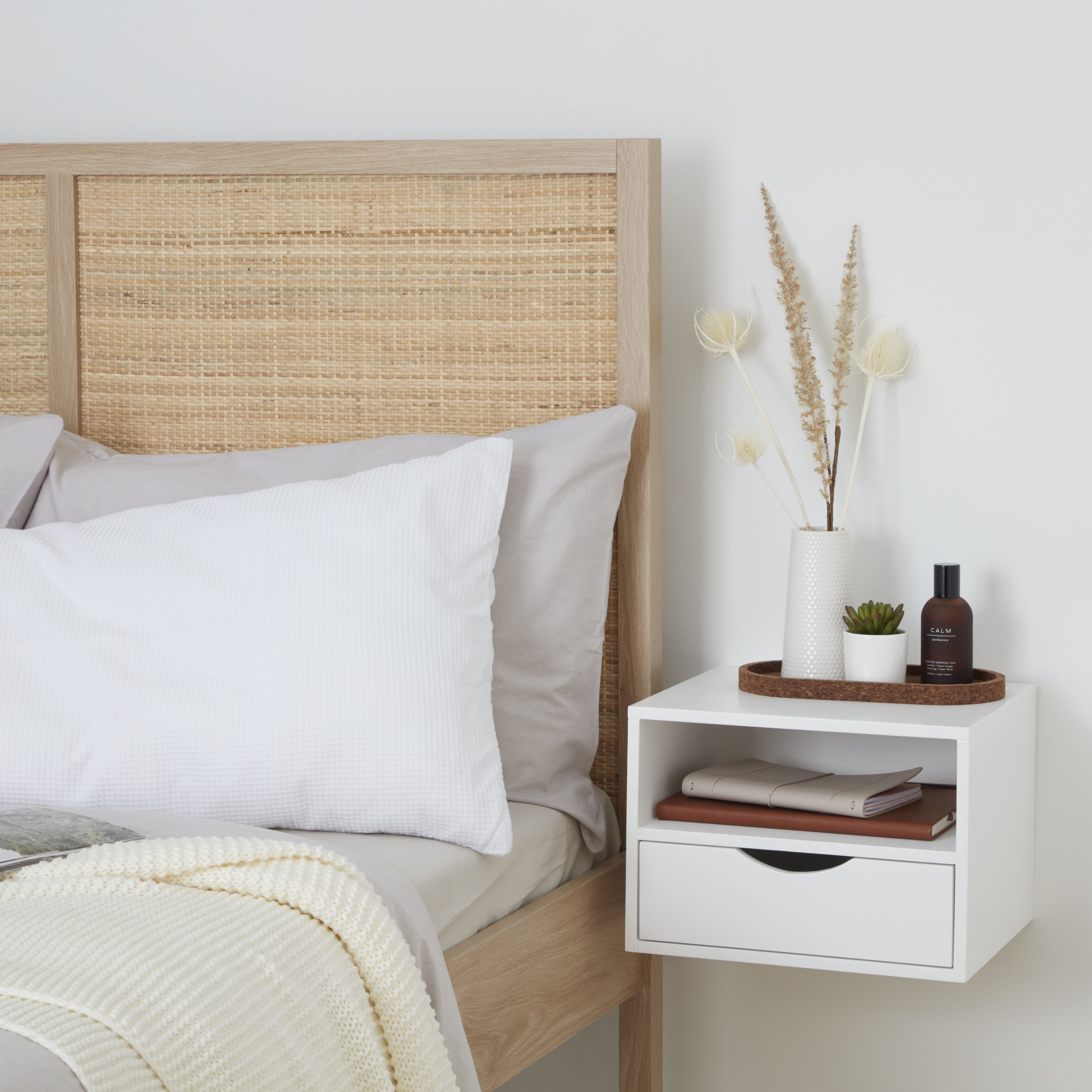 Monda Matt white MDF 1 Drawer Bedside table (H)250mm (W)300mm (D)350mm