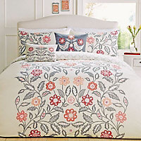 Montague Floral Grey & red Double Bedding set